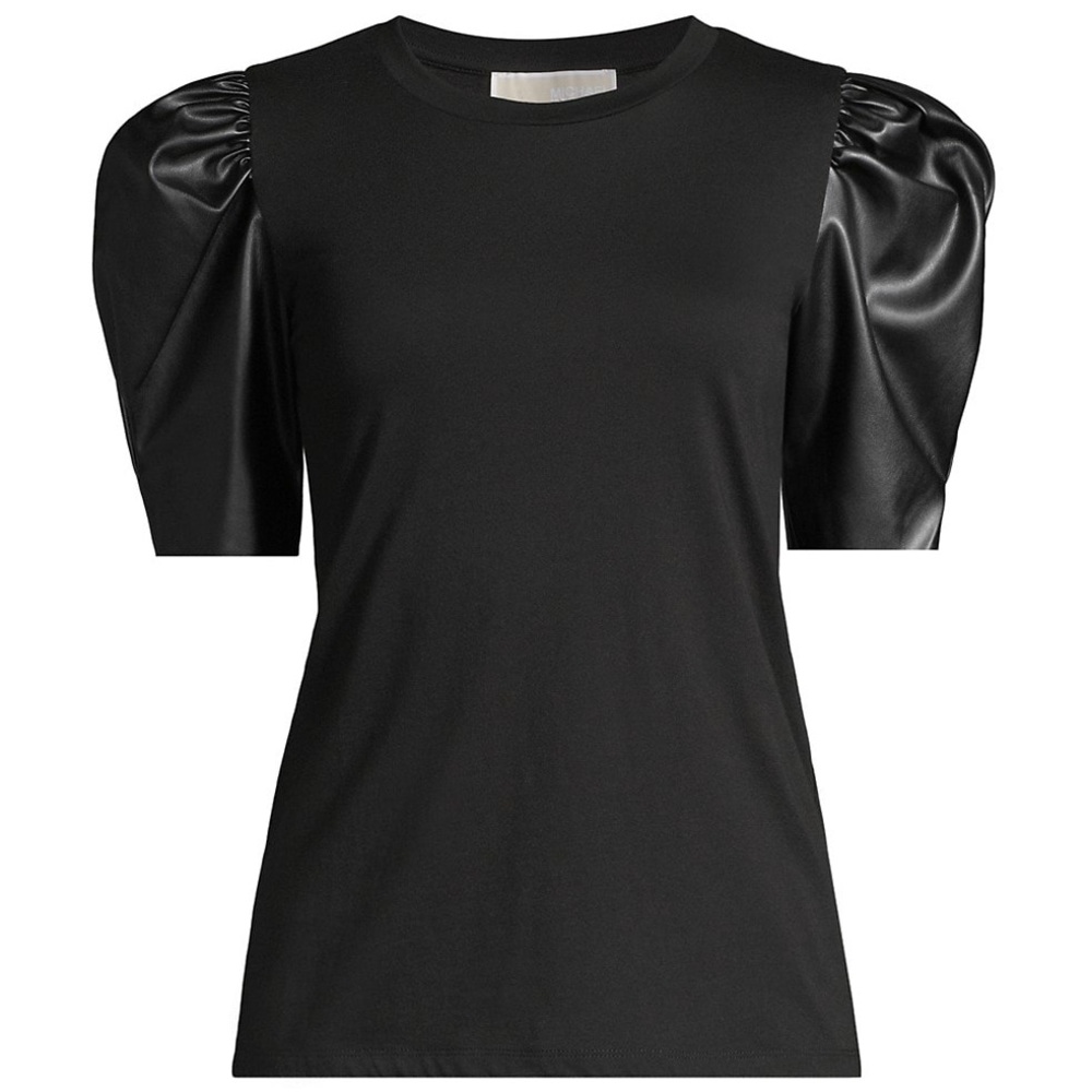 MICHAEL Michael Kors Faux Leather Puff-Sleeve Top